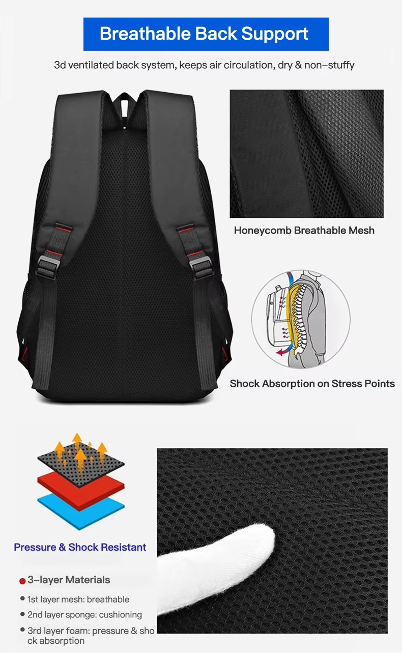 3D ventilated back with honeycomb mesh and 3-layer padding
