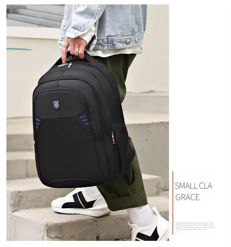man carrying backpack on stairs