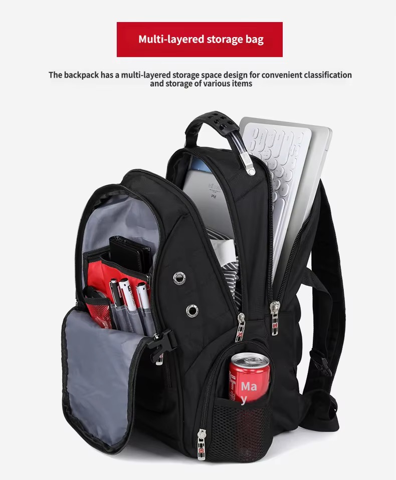 open multi-layered storage with laptop and pens