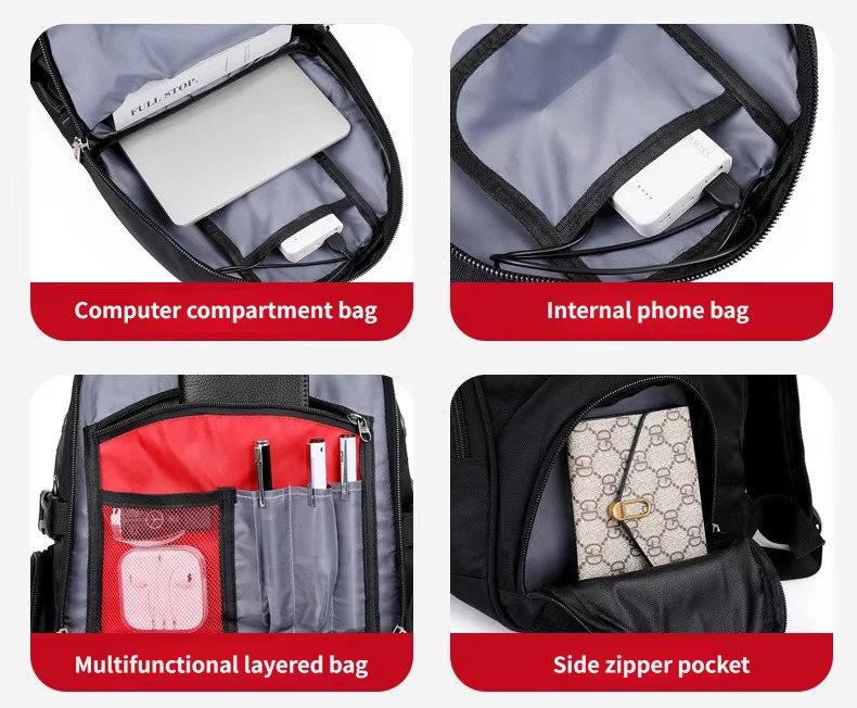 computer compartment, phone bag, organizer and side zipper pocket
