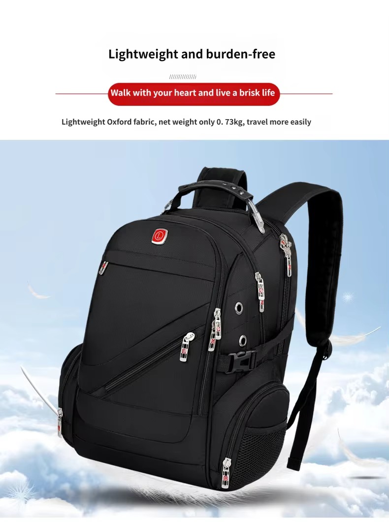 lightweight Oxford backpack floating in sky