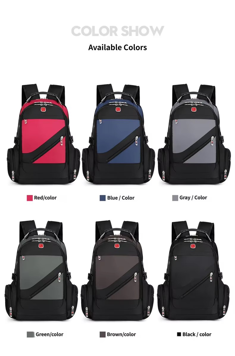 red, blue, gray, green, brown and black colors