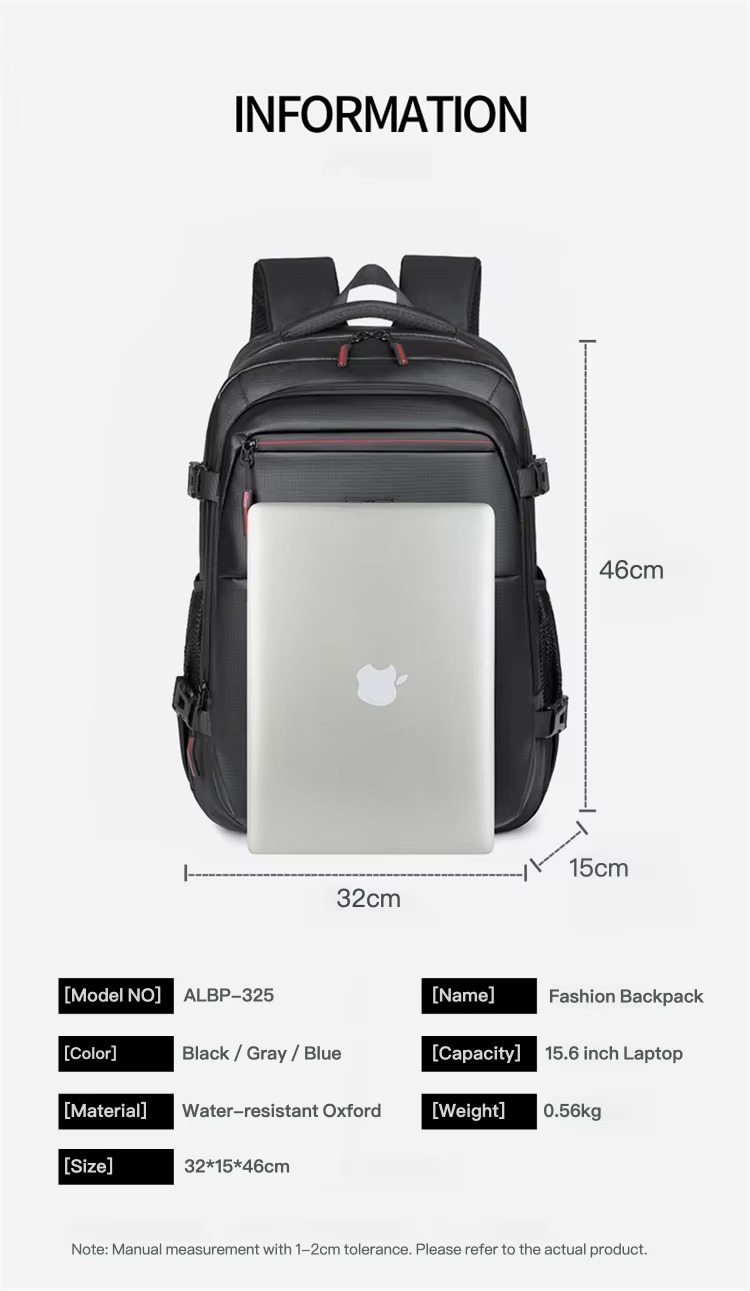 46x32x15 cm size with laptop and product information