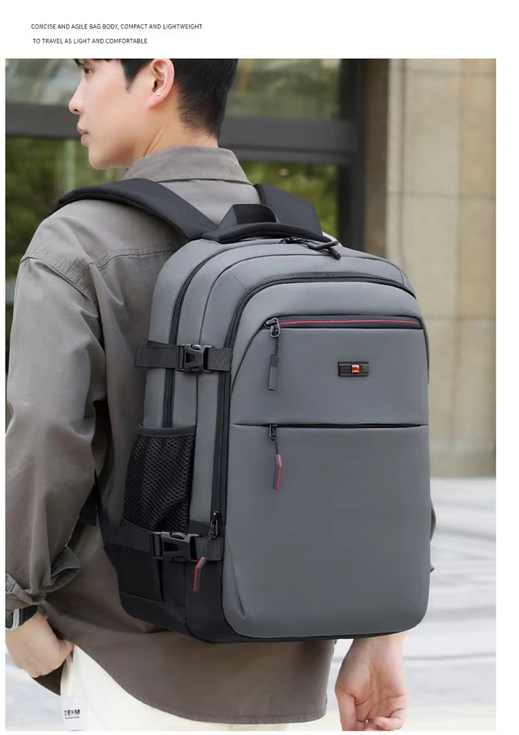 man wearing gray backpack
