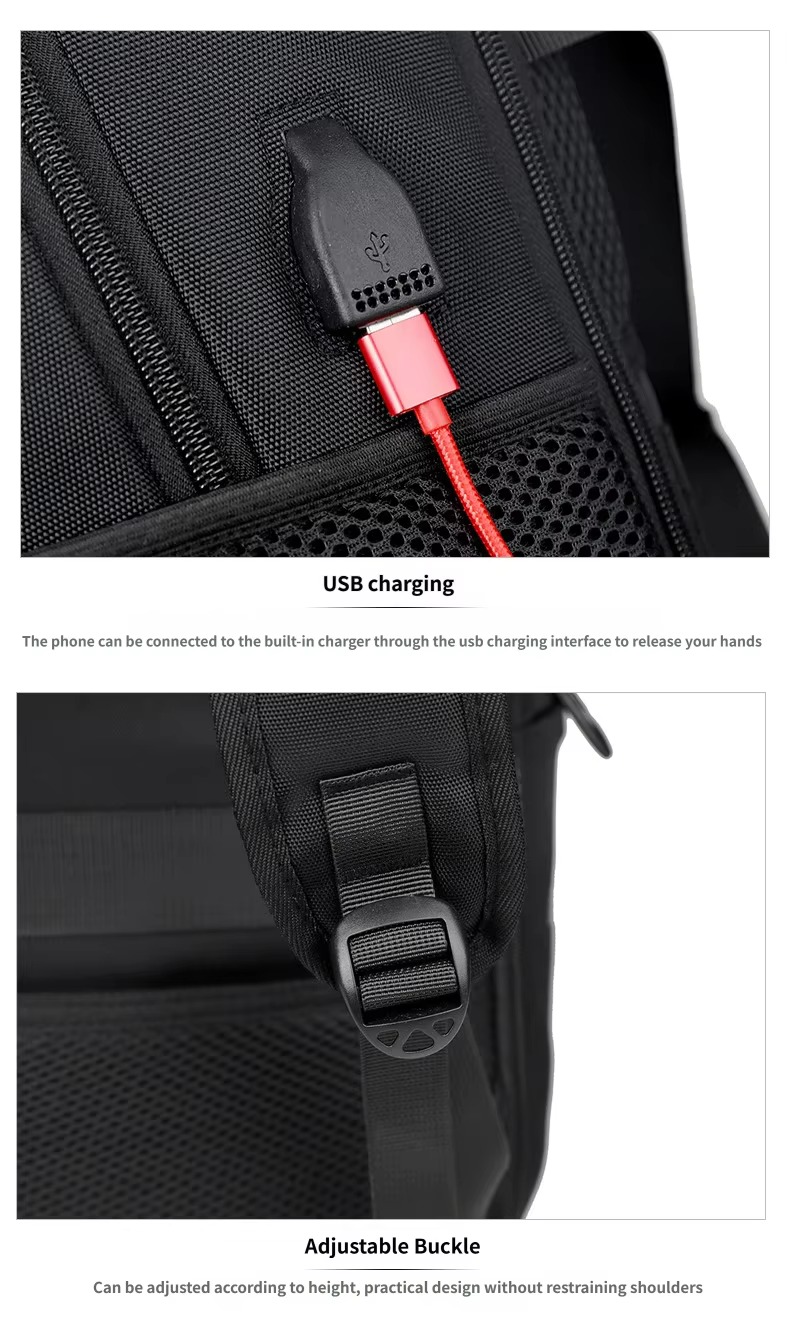 USB charging port and adjustable buckle