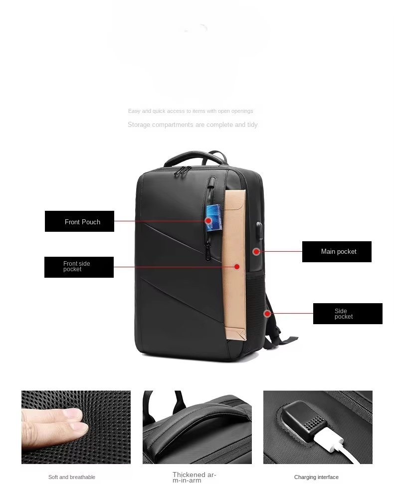 Anti-Theft Water-Resistant USB Modern Business Oxford Laptop Backpack product detail