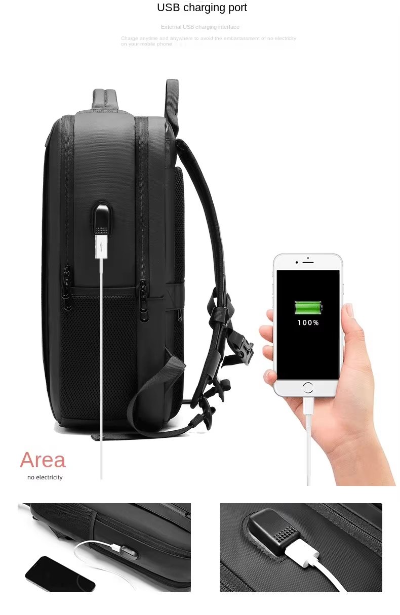 Anti-Theft Water-Resistant USB Modern Business Oxford Laptop Backpack product detail
