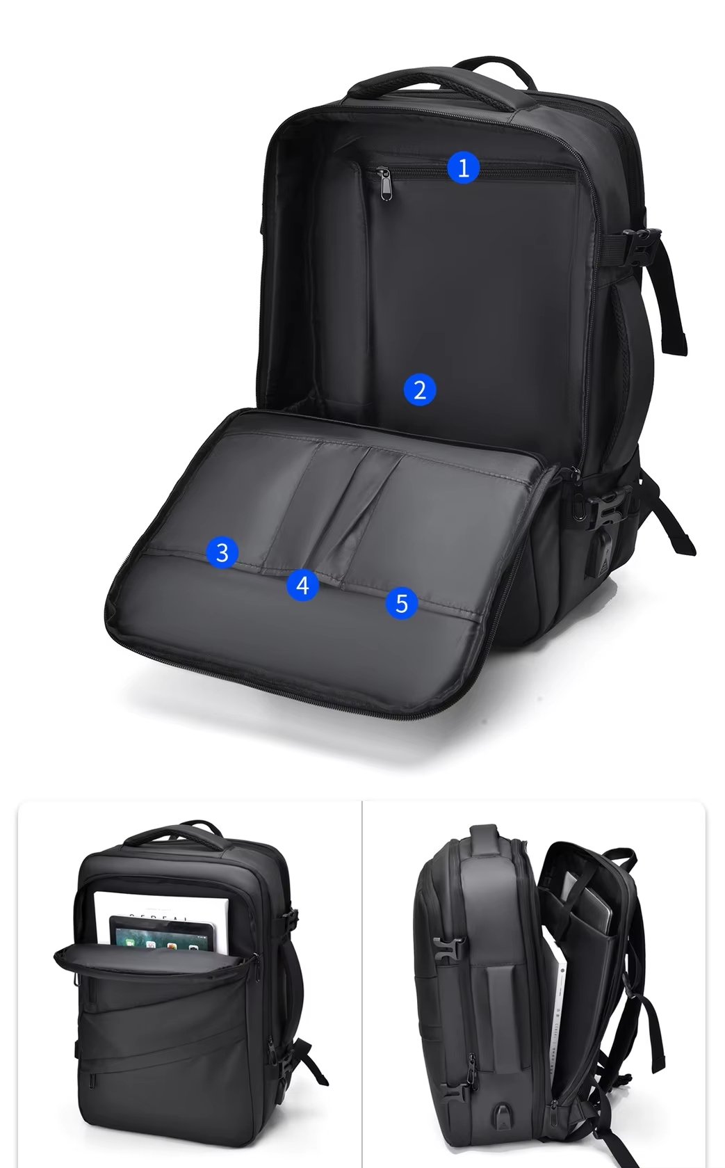 Expandable USB Business Travel Nylon Laptop Backpack product detail