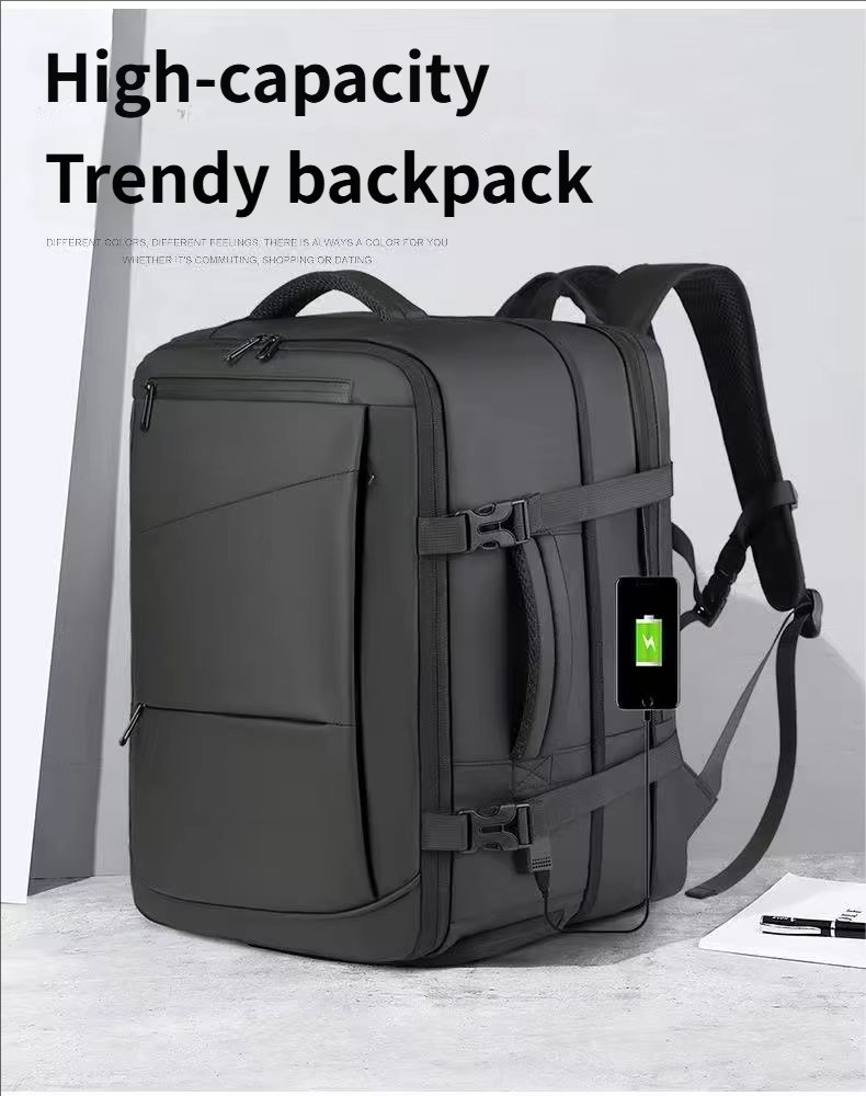 Water-Resistant Large Capacity Expandable Business Travel PU Leather Laptop Backpack product detail