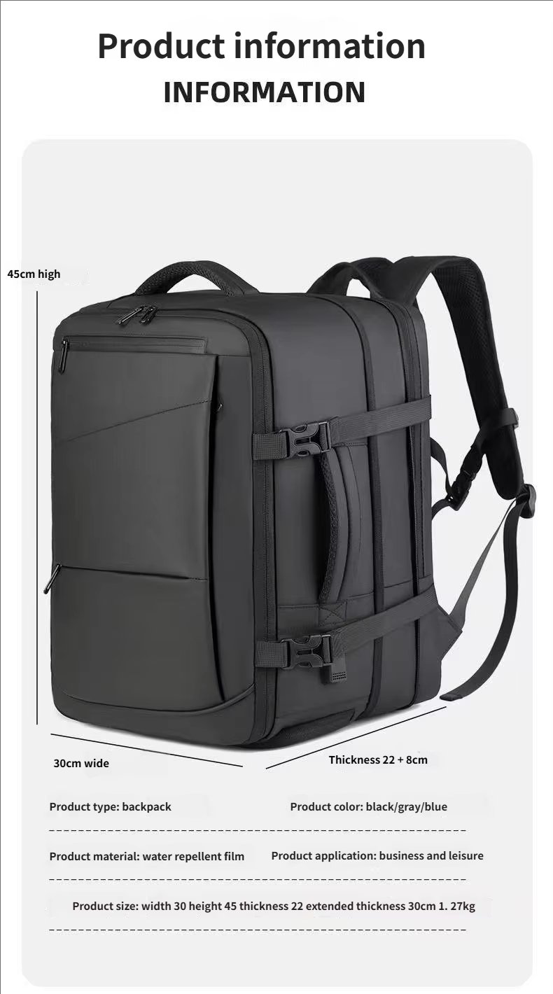 Water-Resistant Large Capacity Expandable Business Travel PU Leather Laptop Backpack product detail