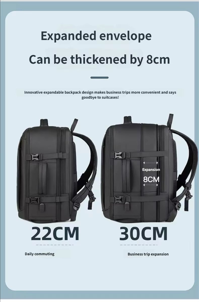 Water-Resistant Large Capacity Expandable Business Travel PU Leather Laptop Backpack product detail
