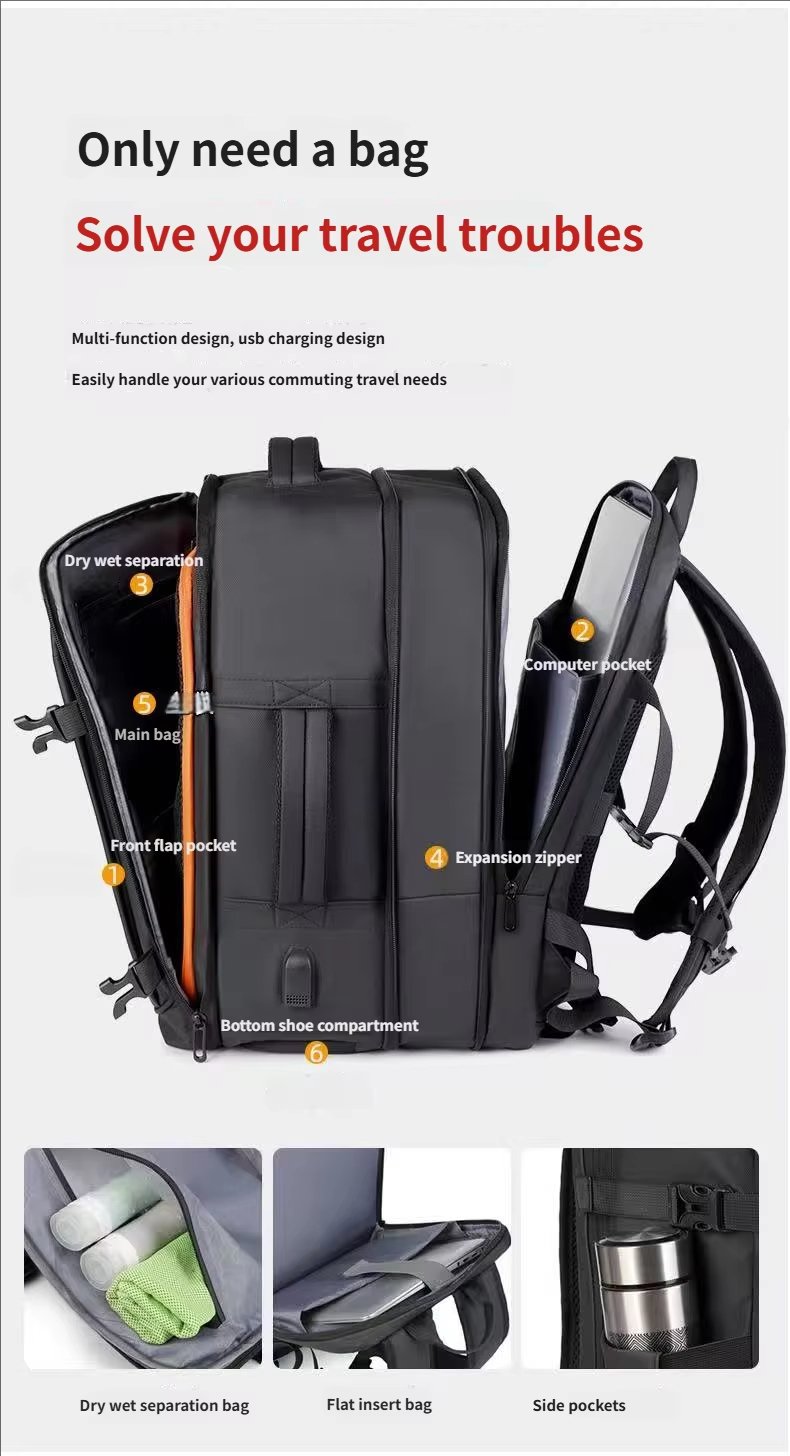 Water-Resistant Large Capacity Expandable Business Travel PU Leather Laptop Backpack product detail