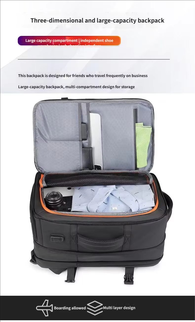 Water-Resistant Large Capacity Expandable Business Travel PU Leather Laptop Backpack product detail