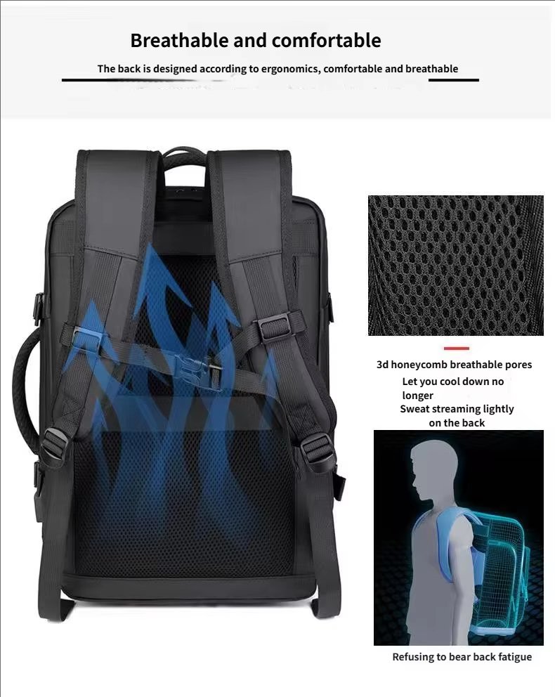 Water-Resistant Large Capacity Expandable Business Travel PU Leather Laptop Backpack product detail