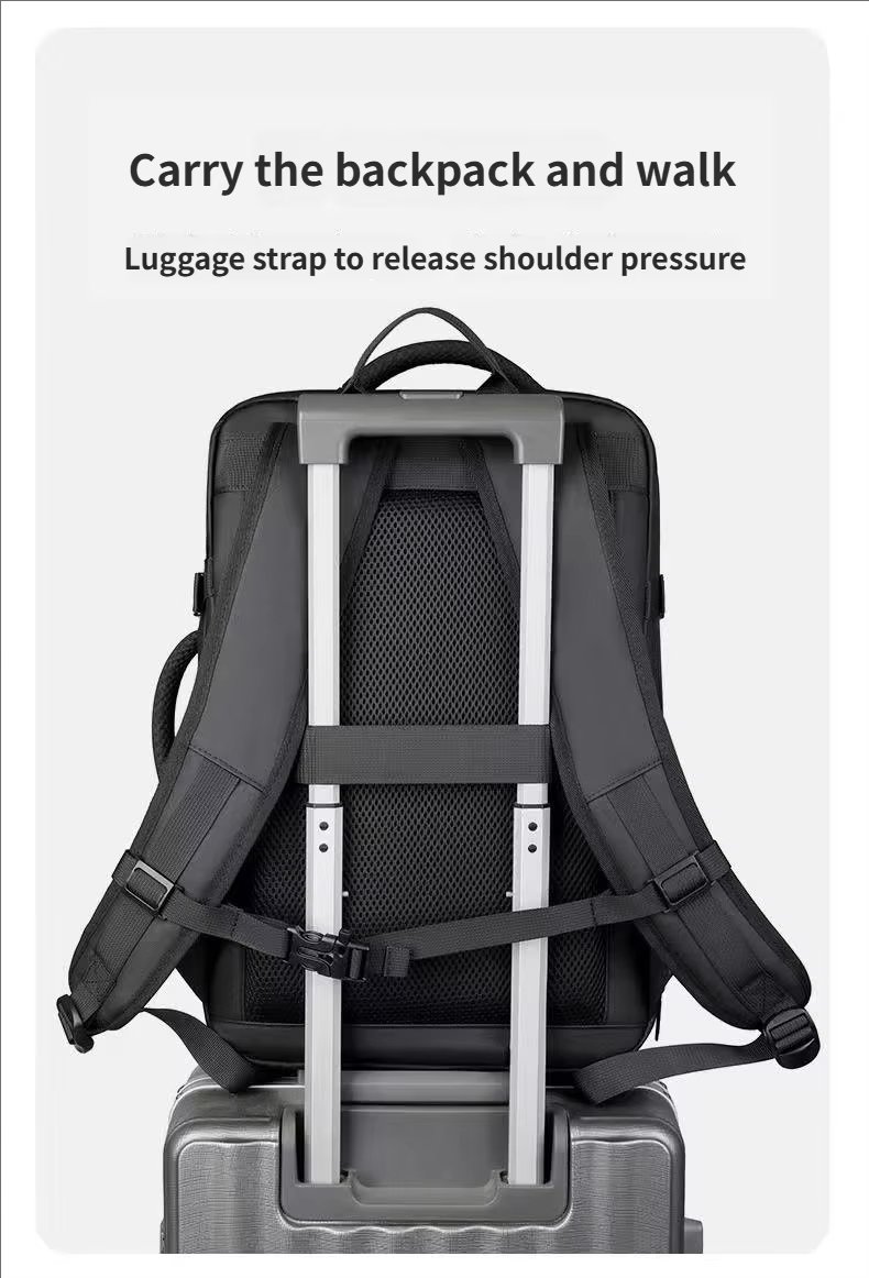Water-Resistant Large Capacity Expandable Business Travel PU Leather Laptop Backpack product detail