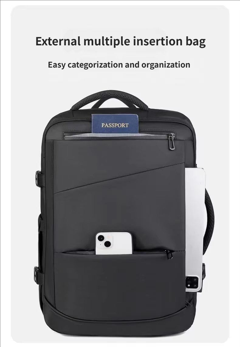 Water-Resistant Large Capacity Expandable Business Travel PU Leather Laptop Backpack product detail