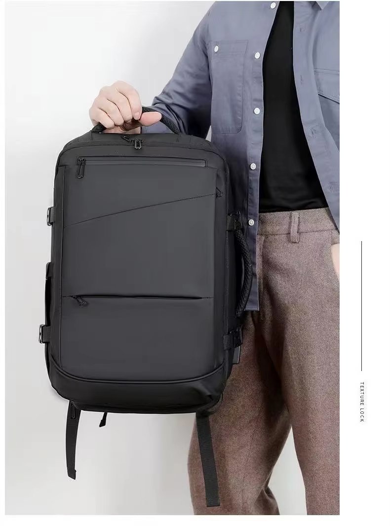 Water-Resistant Large Capacity Expandable Business Travel PU Leather Laptop Backpack product detail