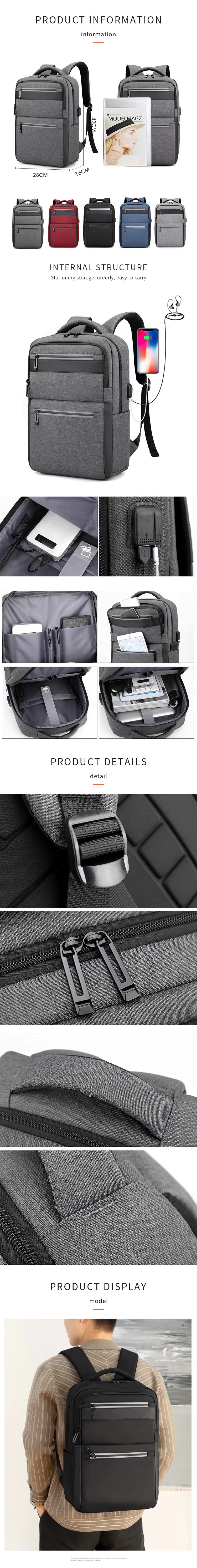 Water-Resistant USB Business School Nylon Laptop Backpack product detail