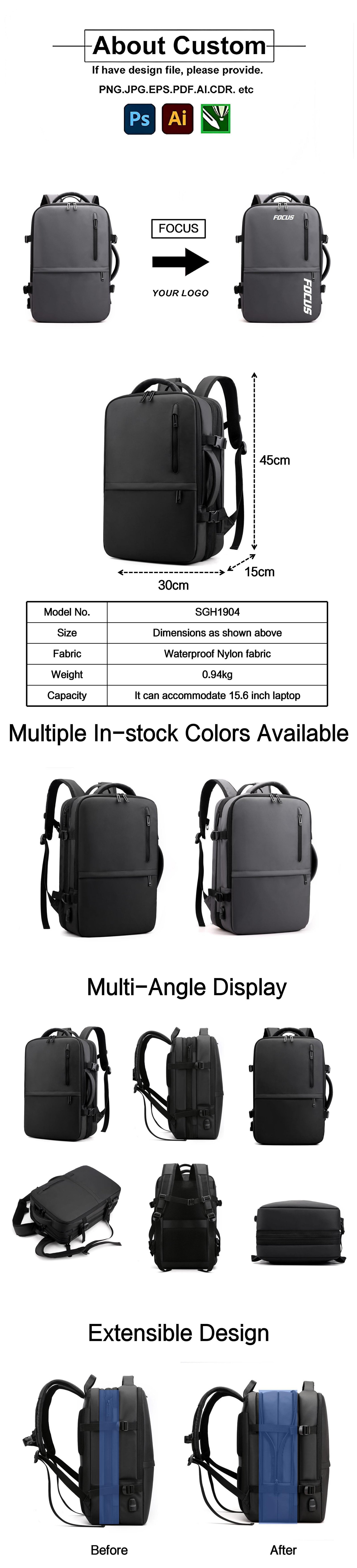 Anti-Theft Water-Resistant USB Modern Business Nylon Large Capacity Backpack product detail