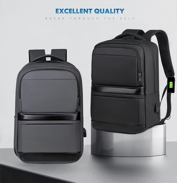 Water-Resistant USB Modern Business Casual PU Leather Laptop Backpack product detail