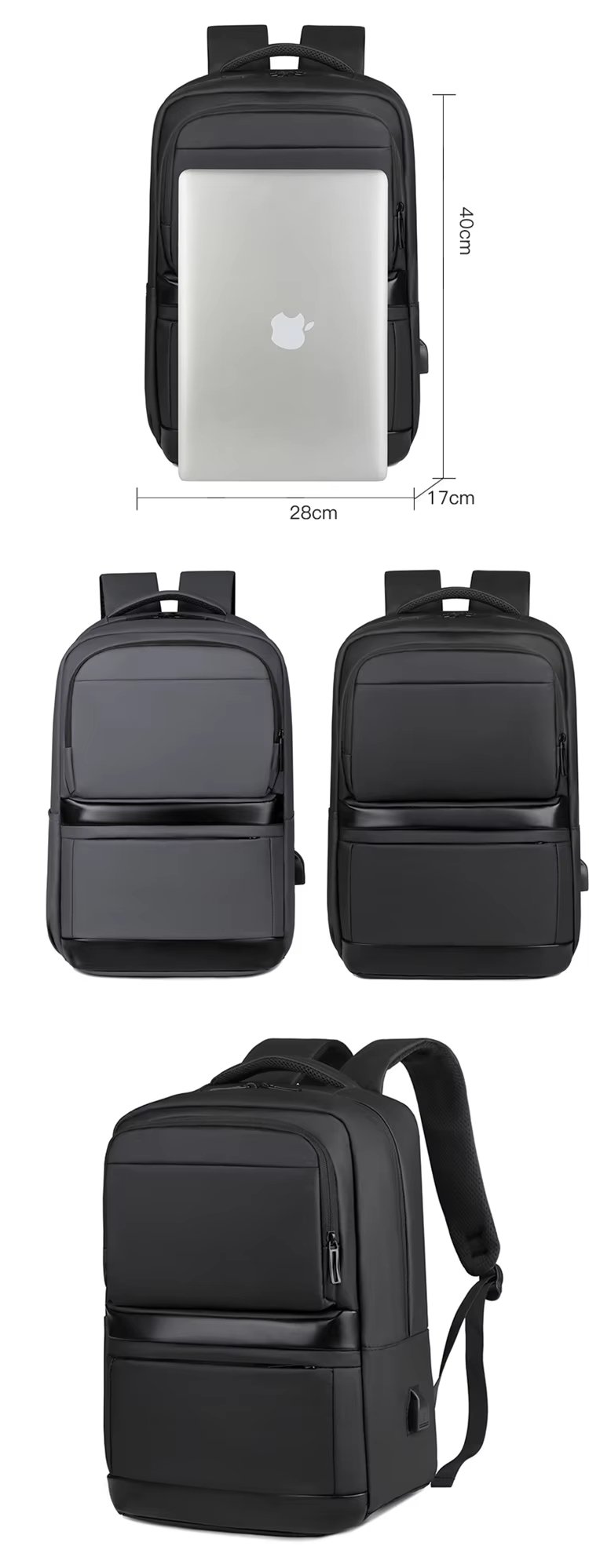 Water-Resistant USB Modern Business Casual PU Leather Laptop Backpack product detail