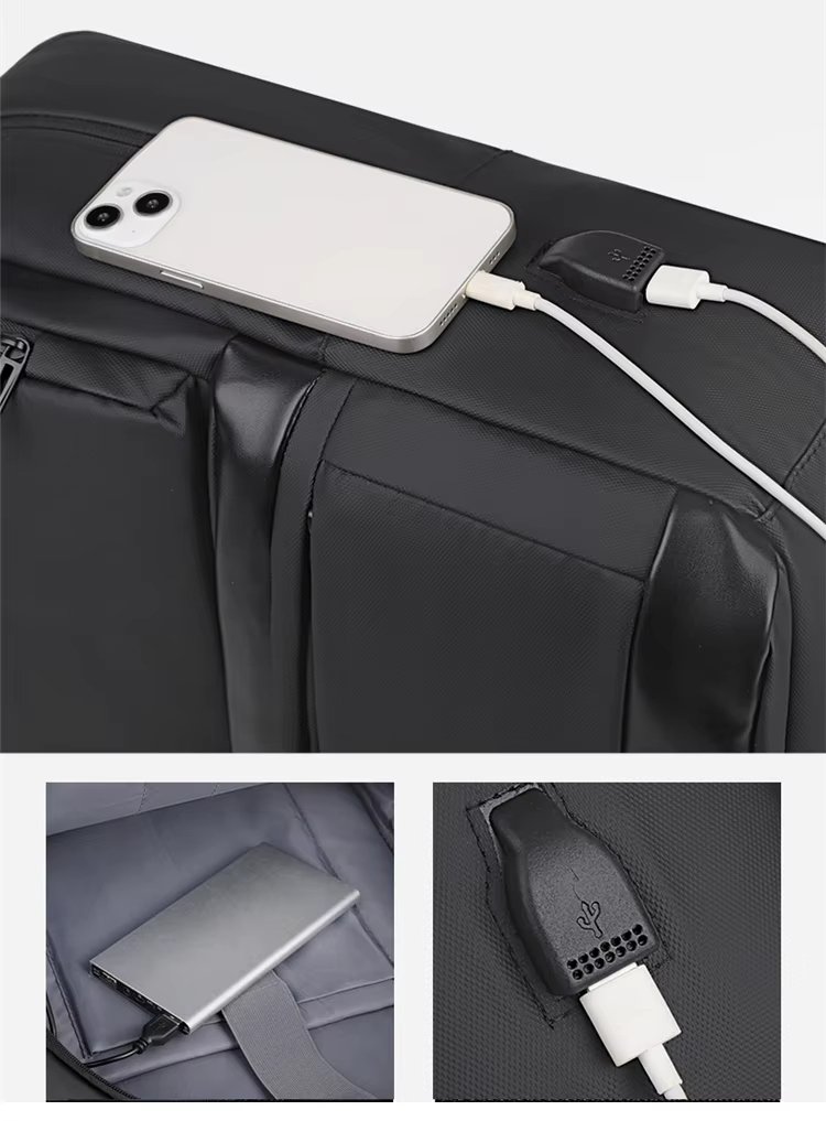 Water-Resistant USB Modern Business Casual PU Leather Laptop Backpack product detail