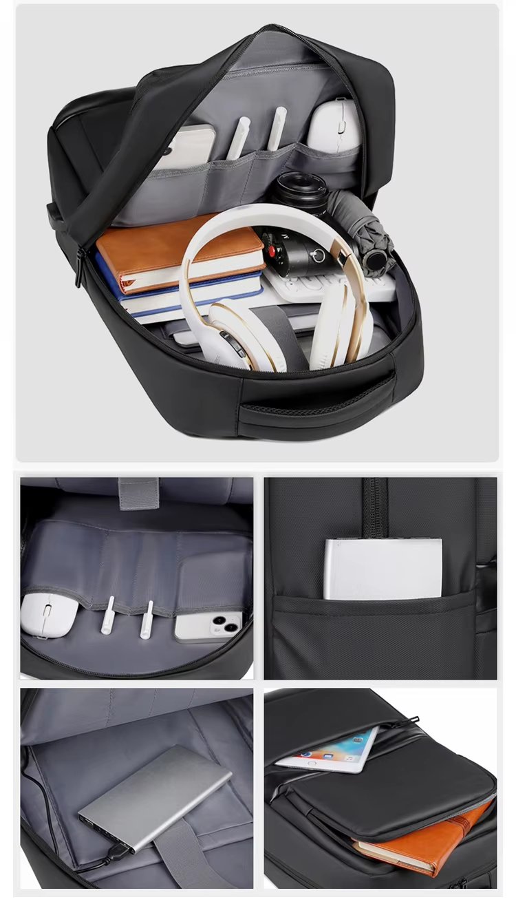 Water-Resistant USB Modern Business Casual PU Leather Laptop Backpack product detail