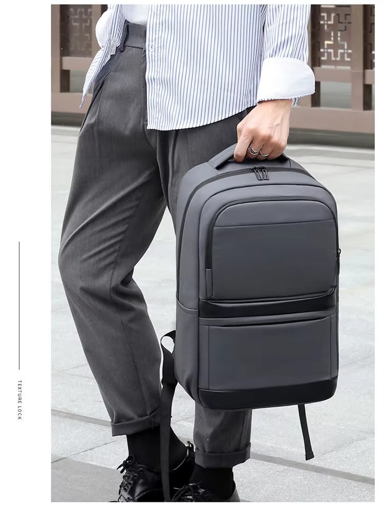 Water-Resistant USB Modern Business Casual PU Leather Laptop Backpack product detail
