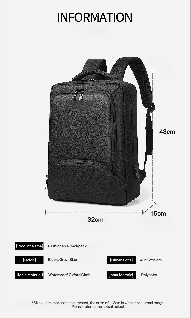 Water-Resistant Large Capacity USB Business School Oxford Laptop Backpack product detail