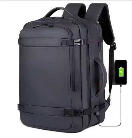 Water-Resistant USB Business Travel PU Leather Laptop Backpack product detail