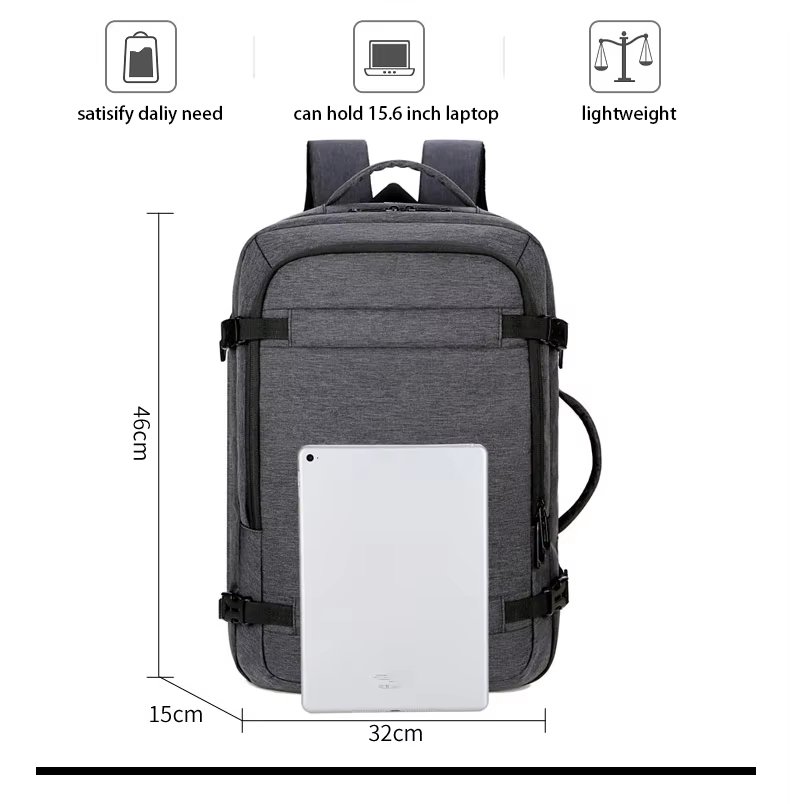 Water-Resistant USB Business Travel PU Leather Laptop Backpack product detail