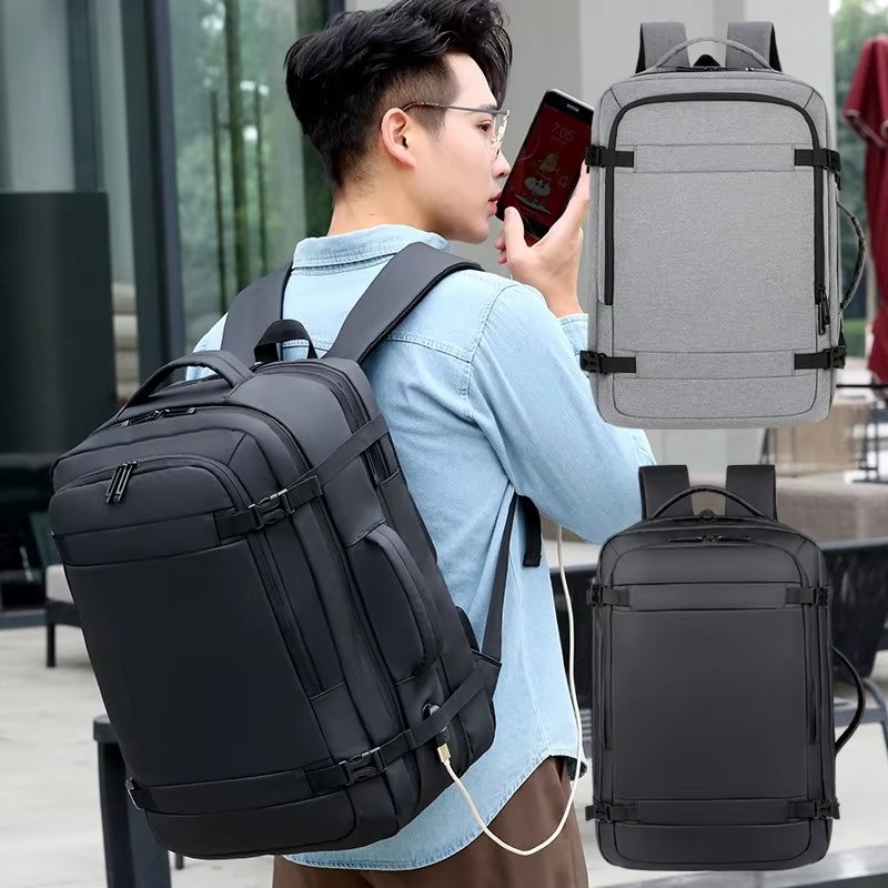 Water-Resistant USB Business Travel PU Leather Laptop Backpack product detail