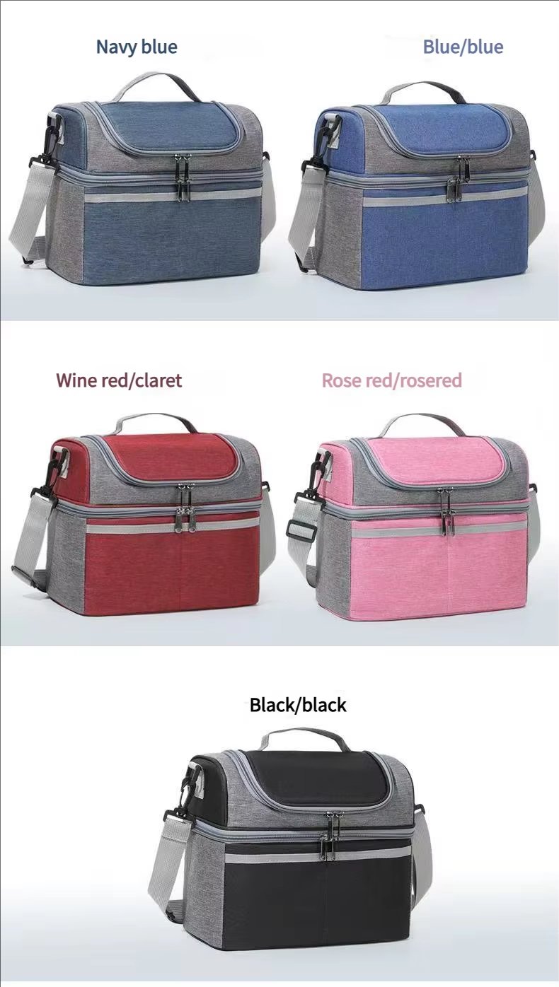 Double Layer Thermal Lunch Bag with Plastic Zipper Handle Waterproof Insulated Picnic Storage Cooler Bag - product detail