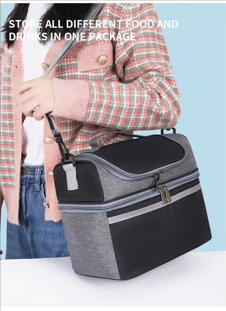 Double Layer Thermal Lunch Bag with Plastic Zipper Handle Waterproof Insulated Picnic Storage Cooler Bag - product detail