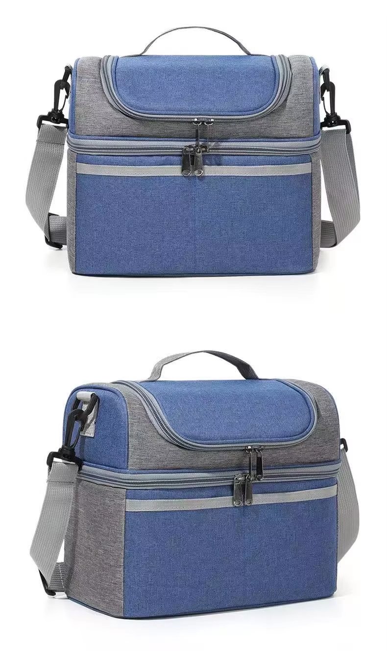 Double Layer Thermal Lunch Bag with Plastic Zipper Handle Waterproof Insulated Picnic Storage Cooler Bag - product detail