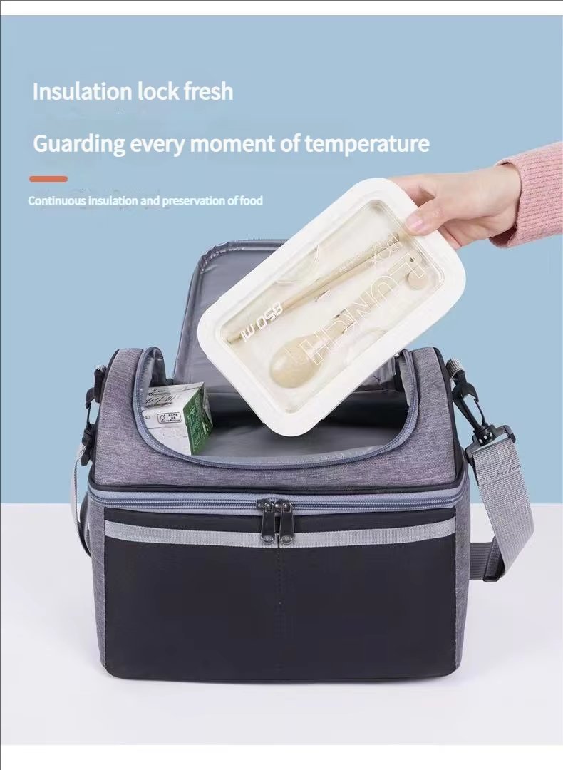 Double Layer Thermal Lunch Bag with Plastic Zipper Handle Waterproof Insulated Picnic Storage Cooler Bag - product detail