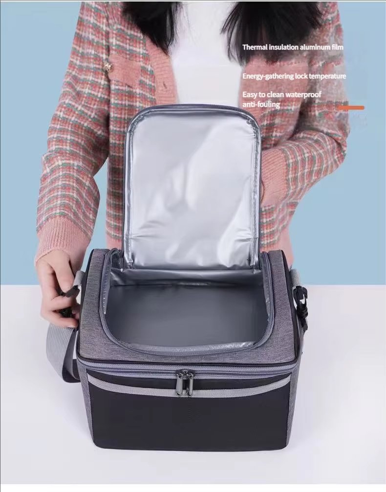 Double Layer Thermal Lunch Bag with Plastic Zipper Handle Waterproof Insulated Picnic Storage Cooler Bag - product detail