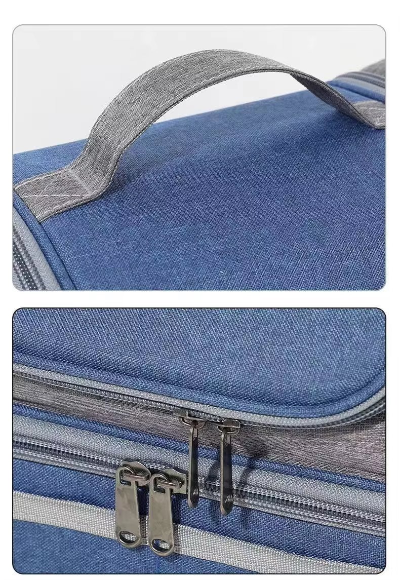 Double Layer Thermal Lunch Bag with Plastic Zipper Handle Waterproof Insulated Picnic Storage Cooler Bag - product detail