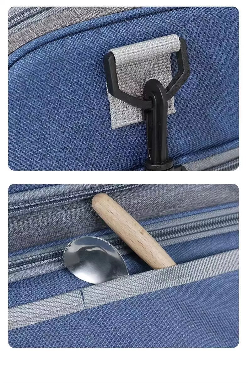 Double Layer Thermal Lunch Bag with Plastic Zipper Handle Waterproof Insulated Picnic Storage Cooler Bag - product detail