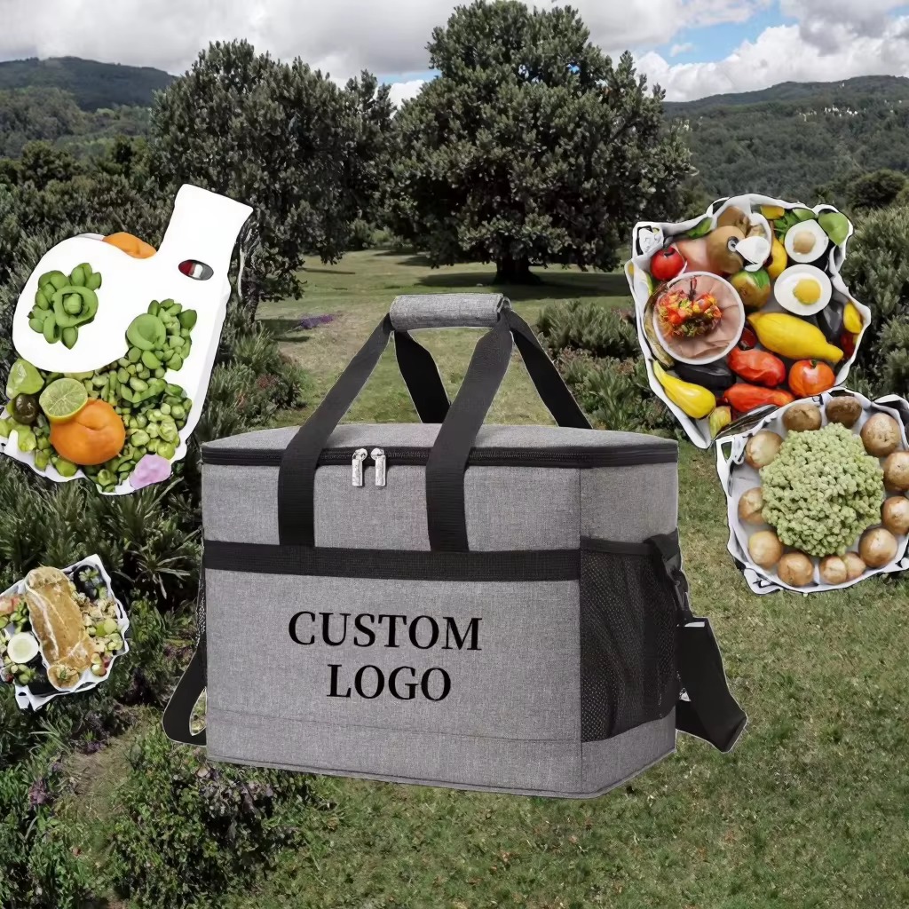 cooler bag in an outdoor picnic setting with food nearby