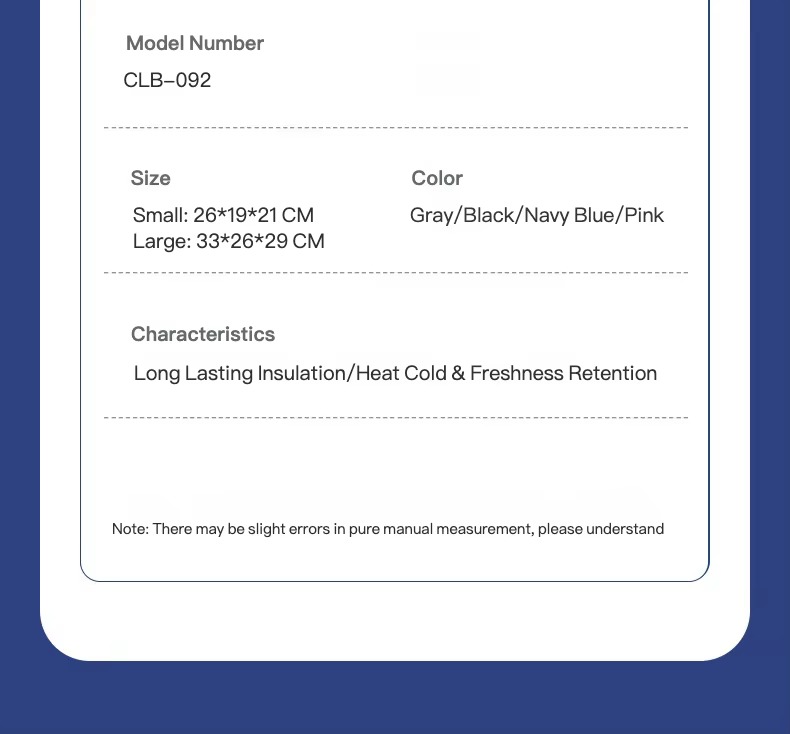 model number CLB-092 size and color specification chart