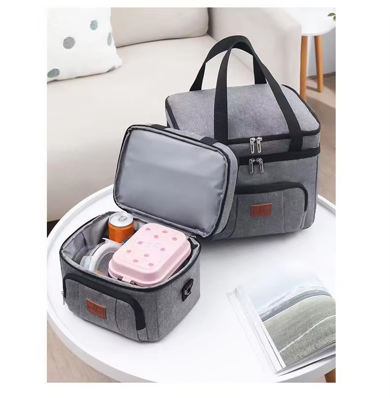 two cooler bags side-by-side product display with model presenting large size