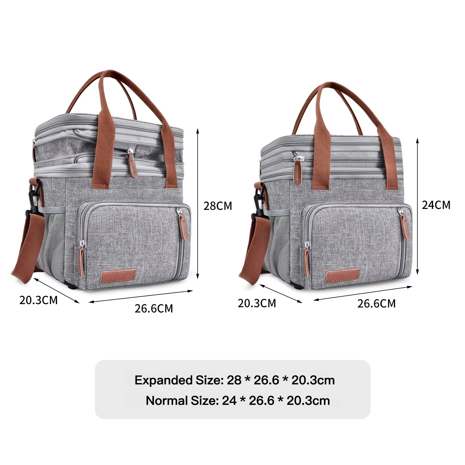 expanded 28cm versus normal 24cm height side by side diagram