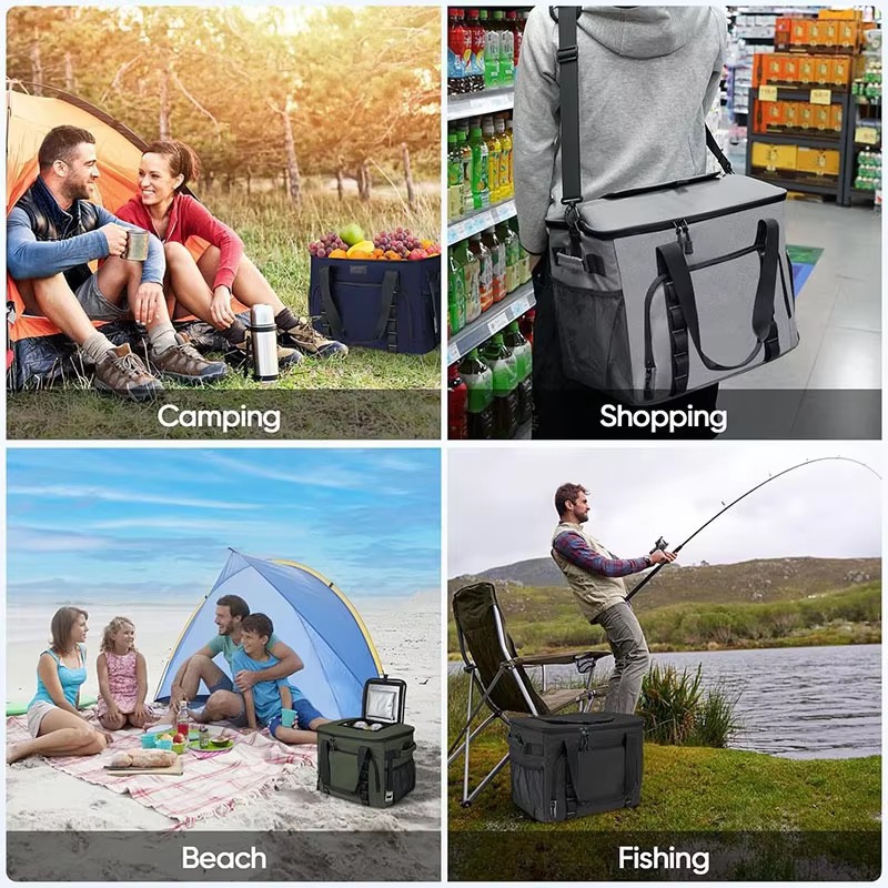 camping, shopping, beach and fishing scenes
