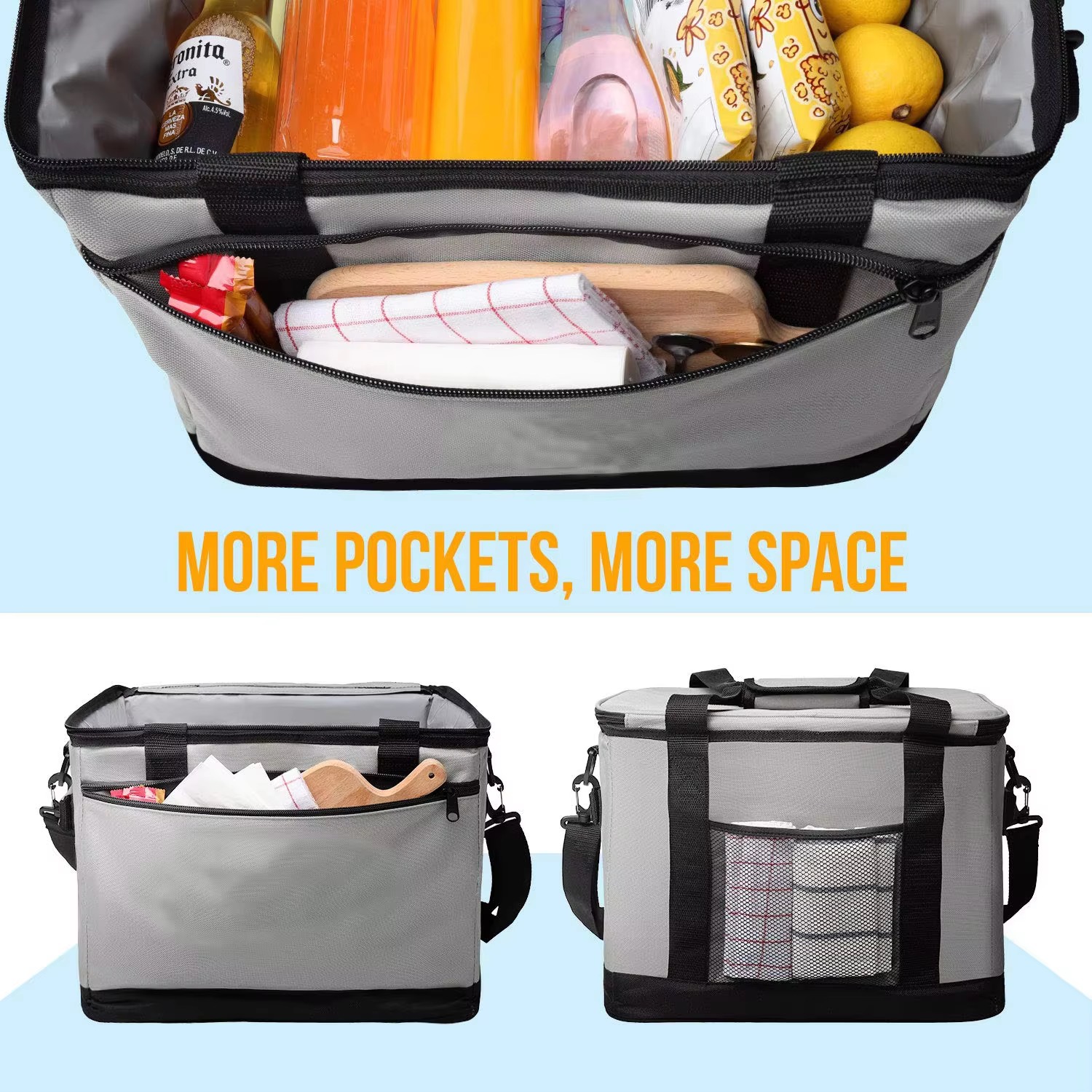 front zippered pocket packed with picnic accessories