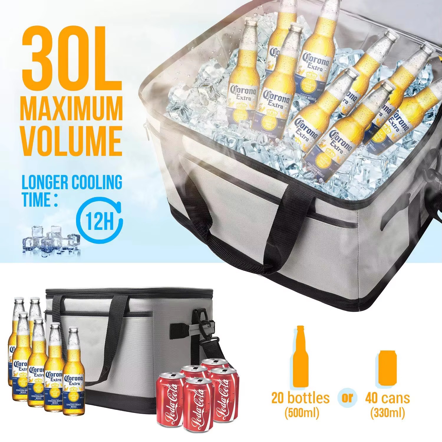 30 liter capacity holding 20 bottles or 40 cans