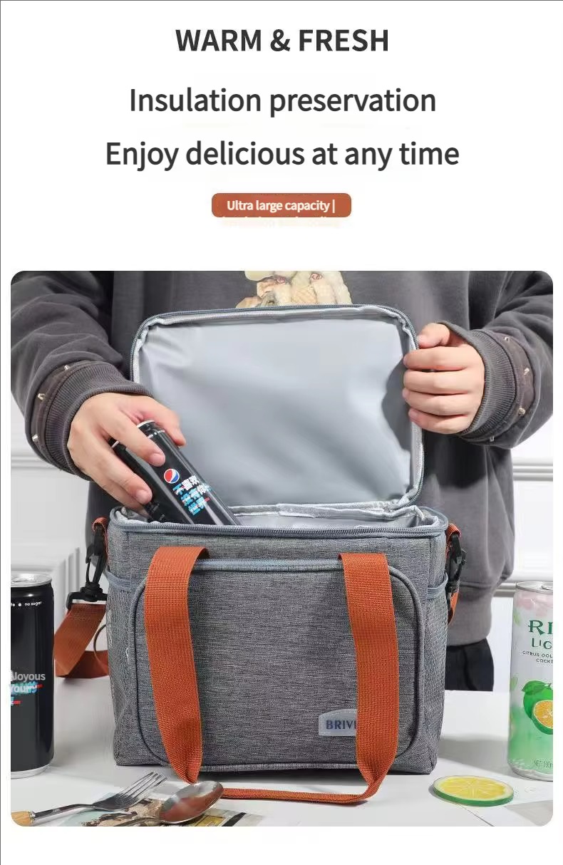 hand placing a canned drink into the top insulated compartment