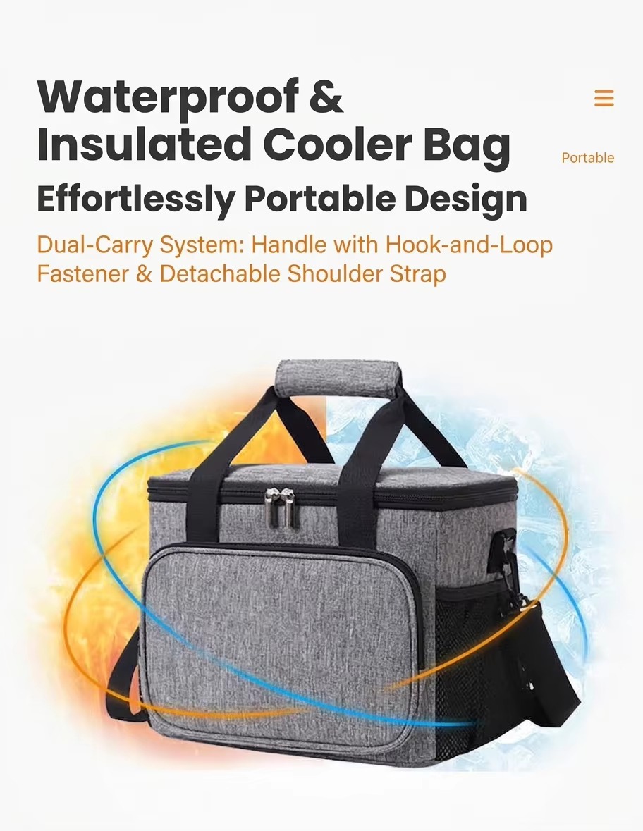 waterproof insulated gray cooler bag with dual-carry design