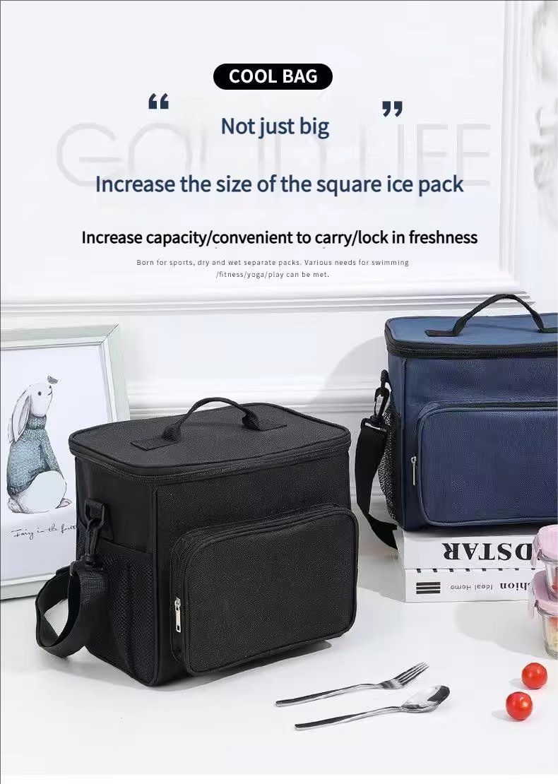 Oxford Waterproof Reusable Large Double Compartment Lunch Bag Wide-Open Cooler Tote for Working Picnic Hiking - product detail