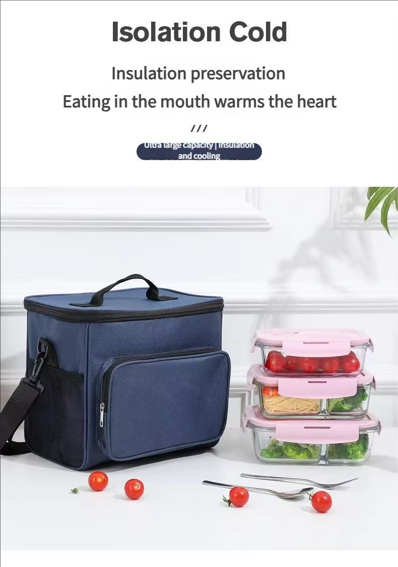 Oxford Waterproof Reusable Large Double Compartment Lunch Bag Wide-Open Cooler Tote for Working Picnic Hiking - product detail